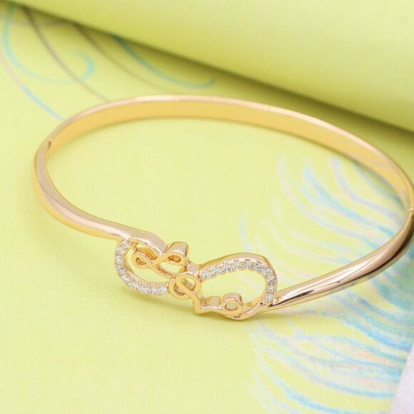 Rose Gold Bangle with Sparkling Love Script Design, XPBL0580 - Picture 1 of 12